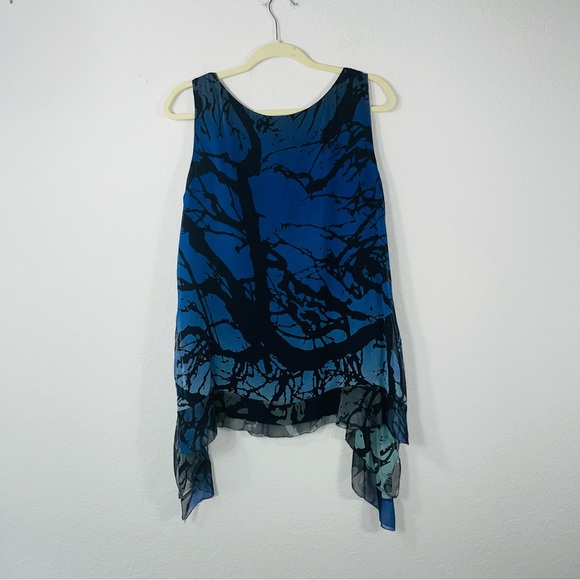 Diane Avon Furstenburg watercolor black green blue overlay sleeveless tank top - Picture 3 of 8